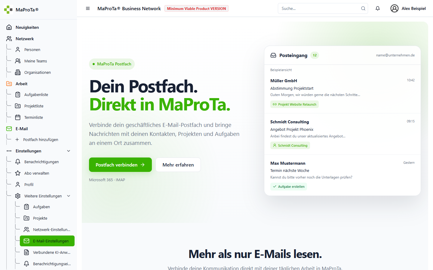 E-Mail-Einstellungen ohne Zugangsdaten oder echte Postfachinhalte